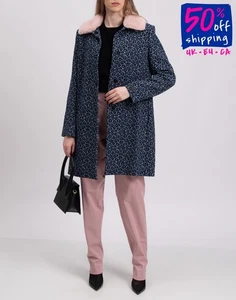 RRP €920 BE BLUMARINE Tweed Coat IT40 US4 UK8 S Leopard Removable Faux Fur Trim - Picture 1 of 11