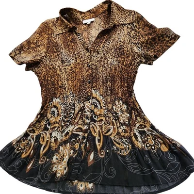 Blusa de moda Bug talla XL plisada con estampado de animales Top transparente Foto 1 de 4