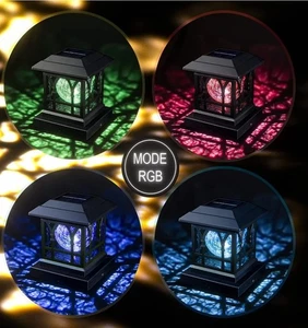 Solar Post Cap Lights, Warm White & RGB Automatic Cycling, Cracked Glass... - Picture 1 of 8