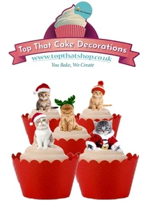Cake Toppers Christmas Kittens Cats Animal 27 Stand Up Edible Wafer Paper Topper - Picture 1 of 9