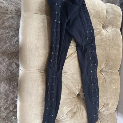 David Lerner Women XS Black Ponte Lace Up Sides Leggings - Image 1 of 4