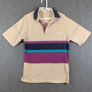 Vintage Winner Mate Beige Lila Gestreift Color Block Herren Poloshirt Größe M - Bild 1 von 6