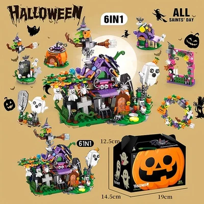 Halloween Ghost House Ghost Train Desktop Decoration Building Blocks Bricks Toys - Image 1 of 4