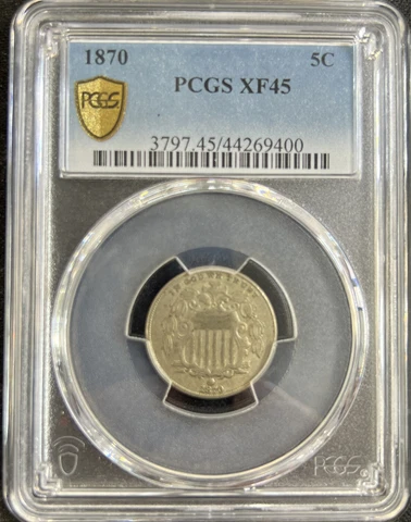 1870 SHEILD Nickel 5 Cent PCGS XF45 Double Die Reverse FS-801 Cover