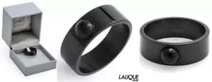 Anello Cabochon Cristallo Smalto Nero $250 Lalique MOSSI 55 taglia 7 Nuovo in Scatola - Foto 1 di 3