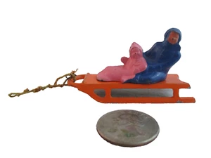 Vintage Barclay Bleipaar in blau & rosa auf orangefarbenem Schlitten USA Originalfarbe - Bild 1 von 5