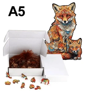 Fox Wooden Jigsaw Puzzle A5 Animals Shapes Family Fun Gift Adults Kids Color - Picture 1 of 5