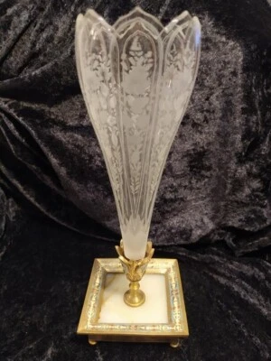 Centre de table soliflore Napoléon III en cristal gravé sur cloisonné - Photo 1/4