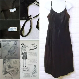 Vintage 1940s Suzette Snip-It Full Slip Dress -38 Celanese Taffeta Strappy Navy - Picture 1 of 11