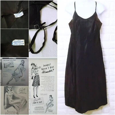 Vestido Suzette Snip-It Completo Sin Mangas Años 40 De Colección -38 Celanés Tafetán Tirantes Azul Marino Foto 1 de 4