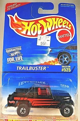 1996 Hot Wheels Blue/White Card Collector #525 TRAILBUSTER Black w/BW Spokes - Image 1 of 4