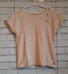 Roxy Girl Size XL (14) Knit Top Yellow White Stripe Cuff Short Sleeve Buttons - Picture 1 of 7