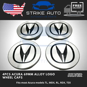4PCS Silver & Black 69MM Wheel Center Hub Caps Cover Fit Acura Logo Emblem Badge - Picture 1 of 4