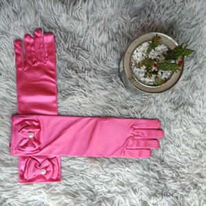 Solid Color Children Gloves Satin Double Laryer Bow Pearl Full Finger Mittens - Picture 1 of 33