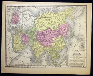Antique Map of Asia 1852 City Populations Chinese Empire India Mitchell's Color - Picture 1 of 8