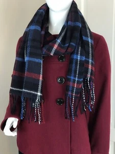 M&S COLLECTION Check Red Mix Scarf New With Tags Red Blue White Wool Mix - Picture 1 of 7