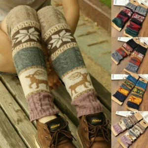Women Winter Long Warm Leg Warmers Knitted Crochet Thigh High Long Bubble Socks - Picture 1 of 18