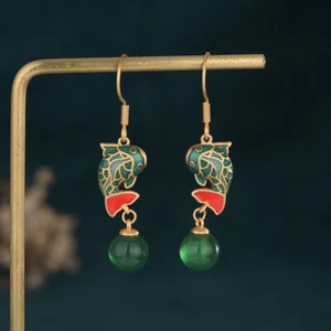 Pendientes creativos Koi estilo chino ESMALTE CHAPADO EN ORO - Imagen 1 de 6