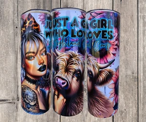 Cow JUST A GIRL WHO LOVES COWS 20 OZ STAINLESS STEEL TUMBLER CUP +LID & STRAW - Picture 1 of 6