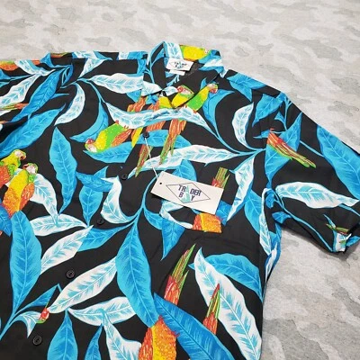 Vintage Trader Bay Shirt Mens Large Blue Parrot Hawaiian Beach Made USA NWT  - Image 1 of 4