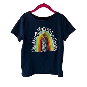Old Navy Girls T Shirt Size Medium 8 Bunny Rabit Rainbow Graphic Short Sleeve - Picture 1 of 4