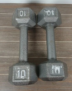 Set of Two 10lb Hex Dumbbells Pair Set of 2 Cast Iron Weights 20lb Total - Picture 1 of 6