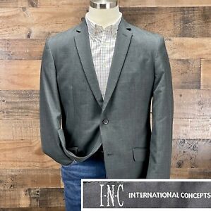 INC Sport Coat Blazer Suit Jacket Casual Two Button Charcoal Gray Slim Fit 44R