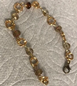 Handmade gold tone bracelet, 7" long, multi color rhinestone, lobster clam clasp - Picture 1 of 3
