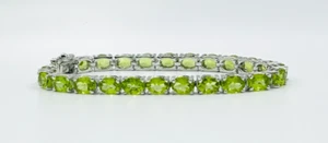Plata de ley 925 19,20 quilates Pulsera tenis peridoto natural ovalada de 7 pulgadas - Imagen 1 de 5