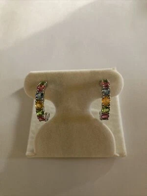 Multi-Stone Half-Hoop Dangle Earrings - Image 1 of 4