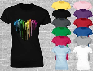 LOVE HEART PAINT PAW PRINT LADIES T SHIRT CUTE DOG PUPPY CAT KITTEN DESIGN TOP - Picture 1 of 12