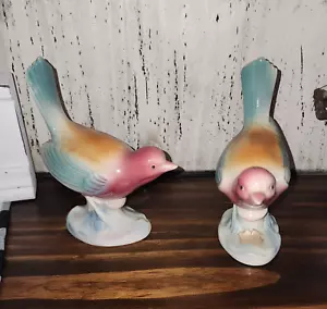 Vintage Royal Copley Spaulding Keramik türkis rosa Aprikose Fliegenfänger Vögel - MCM - Bild 1 von 6
