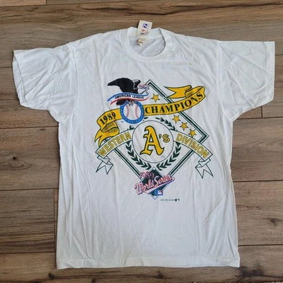 Vintage 1989 Oakland A’s World Series Champions T-Shirt Large Single Stitch READ - Image 1 of 4