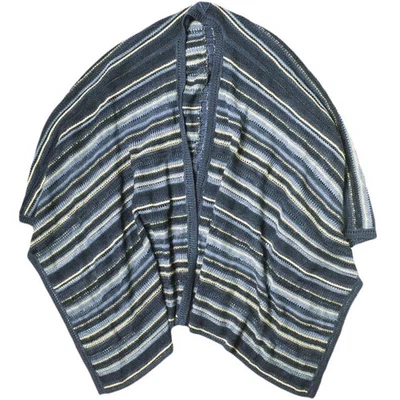 RALPH LAUREN PURPLE LABEL Linen Silk Knit Poncho Cardigan XS S NAVY Striped Cape - Image 1 of 4