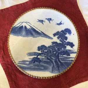 Antiguo plato japonés Igezara azul y blanco monte Fuji - 12 pulgadas - Imagen 1 de 7