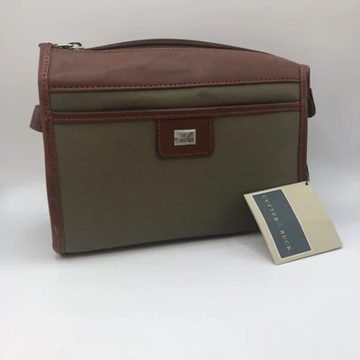 NUEVO - BOLSO DE VIAJE CUTTER & BUCK TELA CAQUI LONA CUERO MARRÓN RIBETE ARTÍCULOS DE TOCADOR Foto 1 de 4