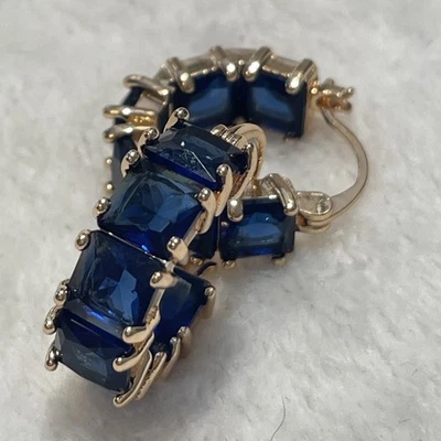 Sapphire Blue Stones Hoop Earrings Set In Goldtone Free Shipping - Image 1 of 4