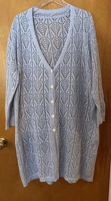 Suéter Plumero De Colección Azul Claro Tejido Abierto Botón 4XL Hippie BohoChic UC Foto 1 de 4