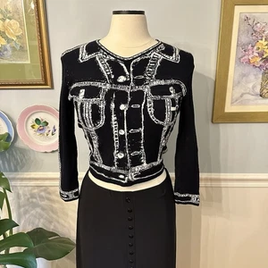 De Colección Angelica Val Chaqueta Denim Estampado Negro Suéter Pequeño Arte Pop Para Usar Extravagante - Imagen 1 de 7