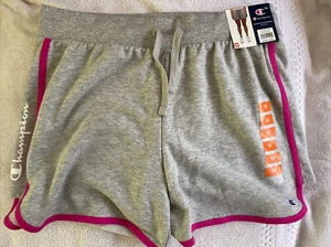 Champion Womens embroidered logo, Sweat Shorts M Gray With Pink  Drawstring - Picture 1 of 7