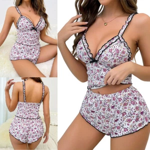 Sexy Cami Tops & Shorts Two Piece Lingerie Pajama Set Lace Sleepwear Nightwear - Picture 1 of 23