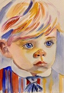 Original Watercolor Portrait Of A Boy. 9x12”. Art For Children. Author’s Work. - Picture 1 of 2