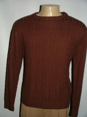 MENS IKE BEHAR CREWNECK SWEATER SIZE L 100% CASHMERE BROWN CABLEKNIT #155 - Image 1 of 4