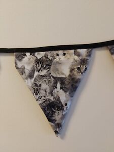 Handmade Fabric Bunting Cute Kitties Cats For Any Occasion 10 Flags, 98.5in 