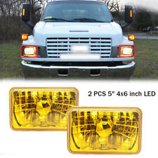 5" Inch 4x6" Inch Yellow Lens Rectangle Diamond Cut Headlights Headlamps Pair