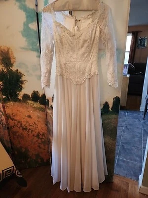 Vintage Jessica McClintock Lace Ivory Wedding Dress Sz 9/10 Puff Sleeves Sheer - Image 1 of 4