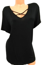 Emory park black caged v neck spandex stretch short sleeve top 2XL