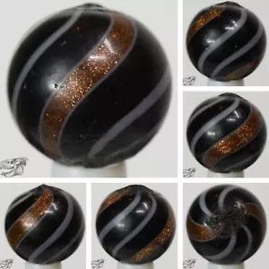 Handmade White Banded Lutz Marble, Black Base Glass, 11/16 in, Near Mint+, S1297 - Picture 1 of 8