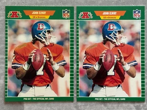 (2) 1989 Pro Set JOHN ELWAY Broncos Drafted Error & Corrected Football Cards 100 - Picture 1 of 2