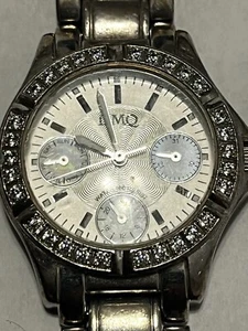 DMQ Silver Tone Crystal Bezel Brick Link Bracelet Band Watch 7 Inch - Picture 1 of 7